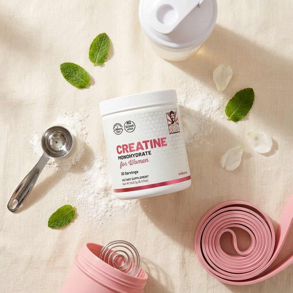 Creatina — ingredientes flatlay