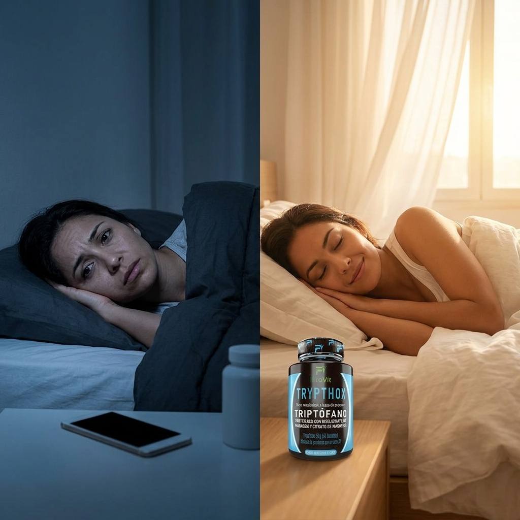 Trypthox — antes y después: noche intranquila vs mañana descansada