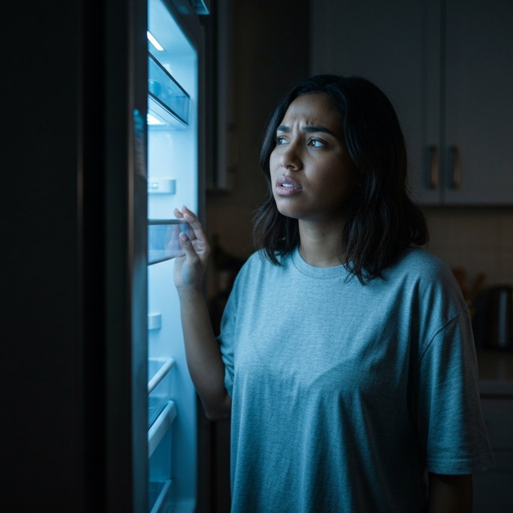 Mujer en cocina de noche